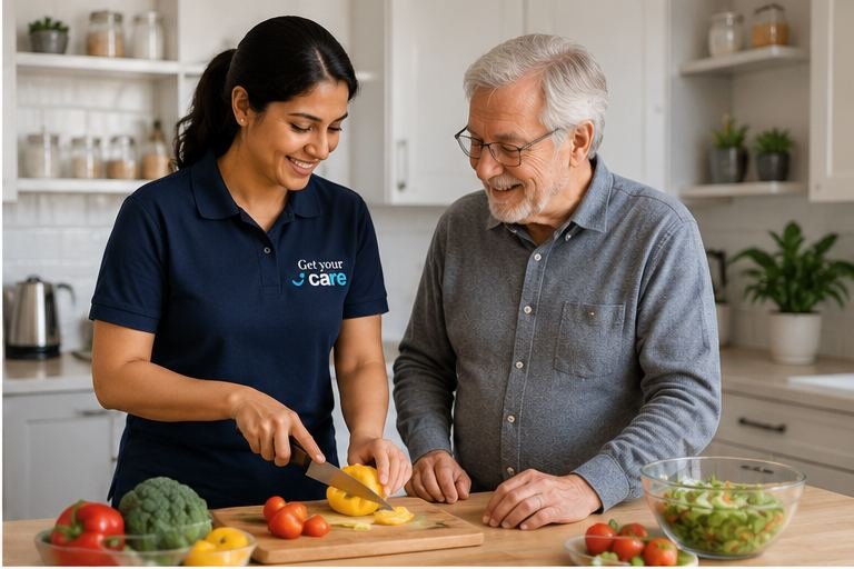 Get Your Care caregiver preparing a meal with a client